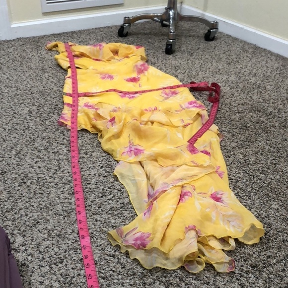 AMUR Vi Dress Size 0 Yellow Silk Floral Print Ruffle - Picture 10 of 10
